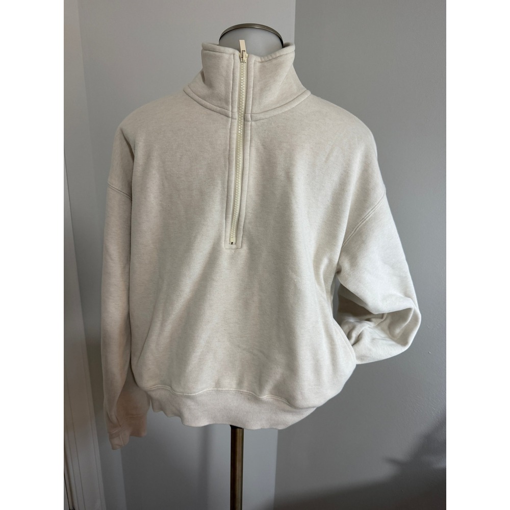 Fabletics Womens Oatmeal Heather Quarter Zip Fleece Pullover Sweatshirt Size M
